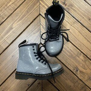 Doc Dr. Martins Silver Glitter Lace Up Zipper Boot Size 8